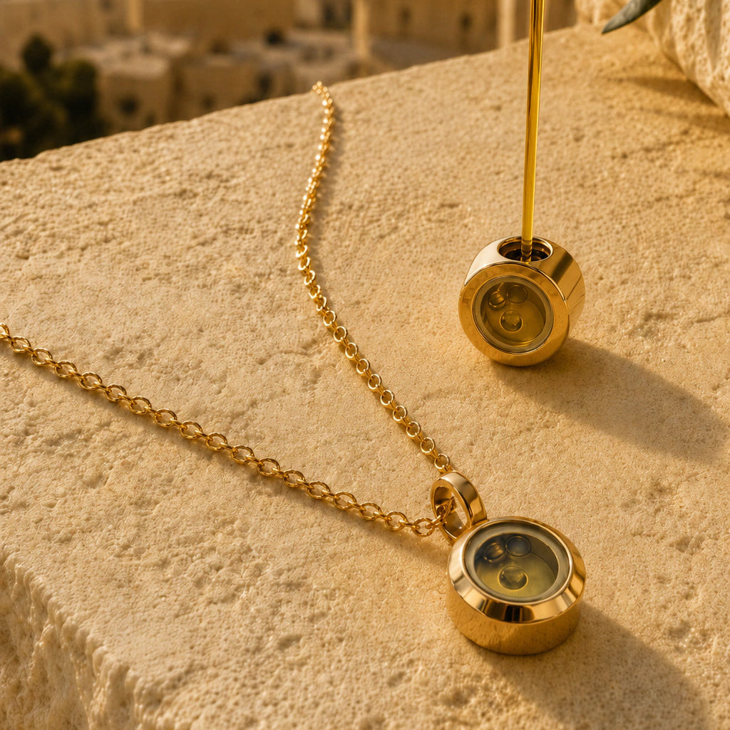 Colar de Unção com Nardo Relicário de Jerusalém Dourado